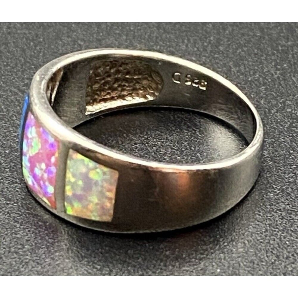 Genuine Blue Pink Opal Ring Wide 4 Windows Ster Silver 925 3.8g Unisex Sz 8.75 - Picture 2 of 13